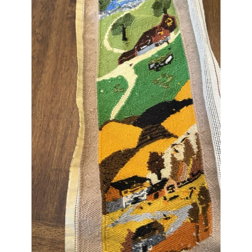 VTG Needlepoint Four Seasons  35” X 6 3/4” Cottage Core Cabin Ready To Frame